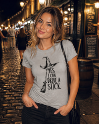 Load image into Gallery viewer, 'Yes I Can Drive a Stick' Women's Halloween Graphic T-Shirt