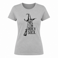 Load image into Gallery viewer, 'Yes I Can Drive a Stick' Women's Halloween Graphic T-Shirt