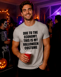 Load image into Gallery viewer, 'Due to the Economy' Men's Funny Halloween Costume T-Shirt
