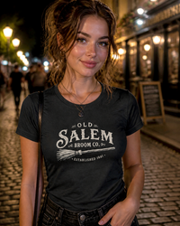 Load image into Gallery viewer, Women's "Old Salem Broom Co" Halloween Graphic T-Shirt
