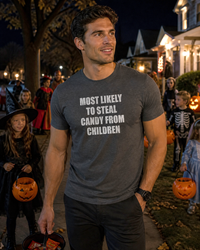 Load image into Gallery viewer, 'Most Likely To Steal Candy From Children' Funny Halloween T-Shirt