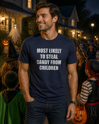 Load image into Gallery viewer, 'Most Likely To Steal Candy From Children' Funny Halloween T-Shirt