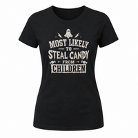 Load image into Gallery viewer, "Most Likely to Steal Candy from Children" Women's Funny Halloween T-Shirt
